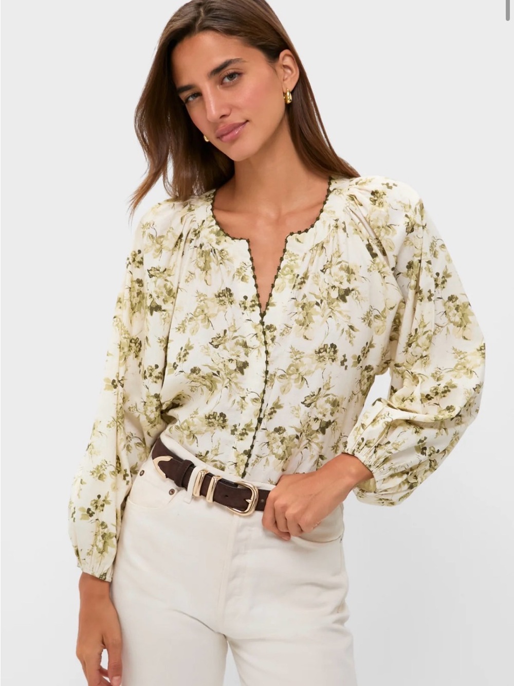 Tuckernuck Hyacinth House Sage & Ivory Floral Stella Blouse